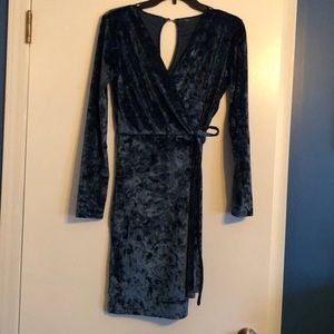 Blue velvet wrap dress